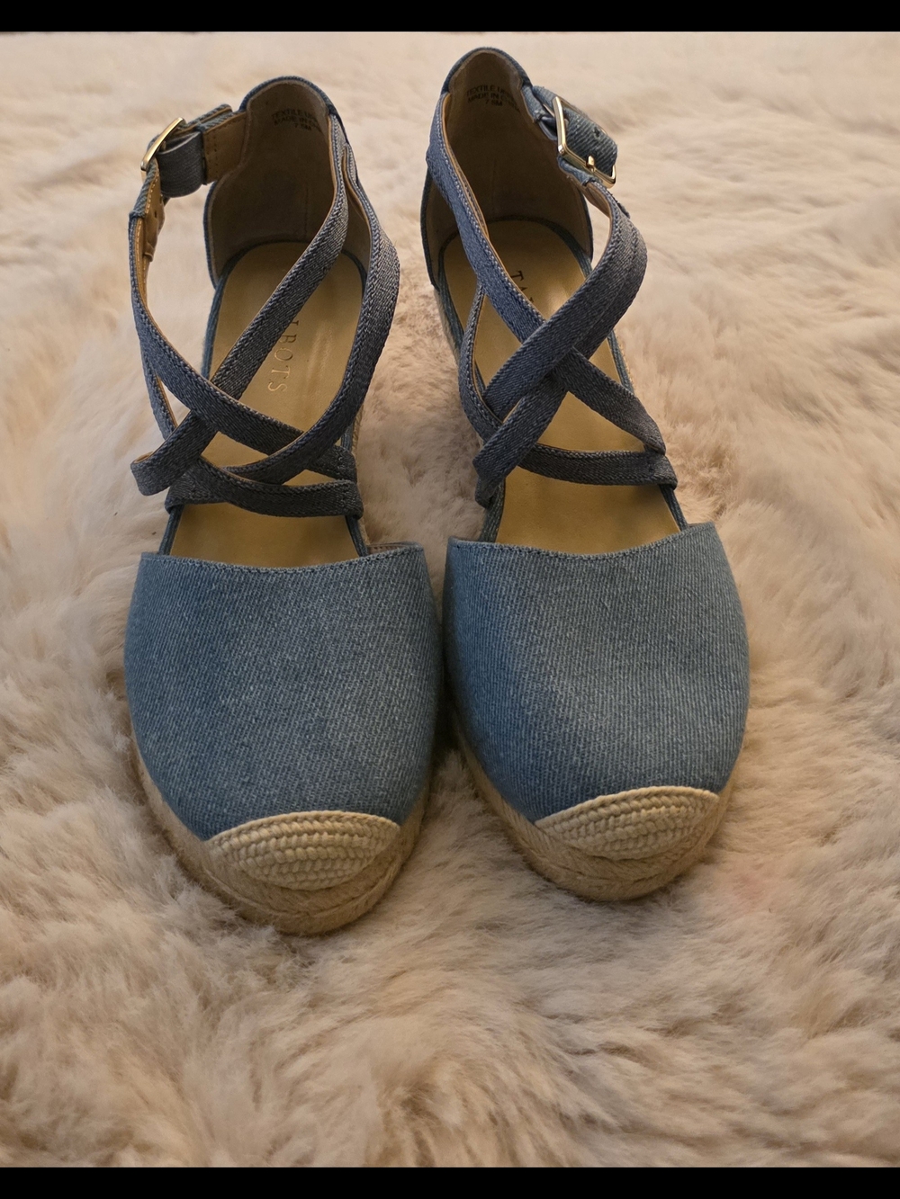 Talbots Women's Blue Denim Espadrille Wedge Sandals.